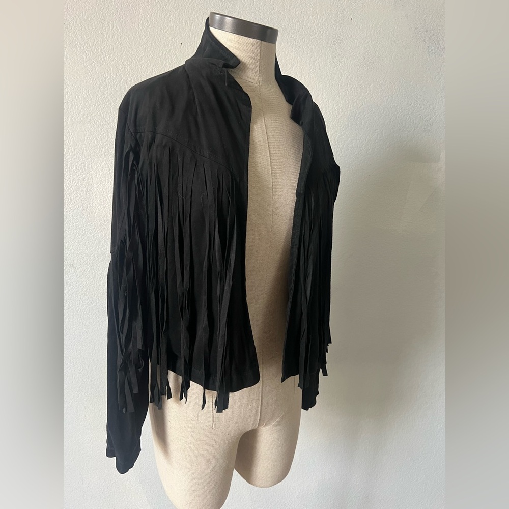 Fashion Nova Black Fringe Women's Jacket Festival Season Western Cowgirl